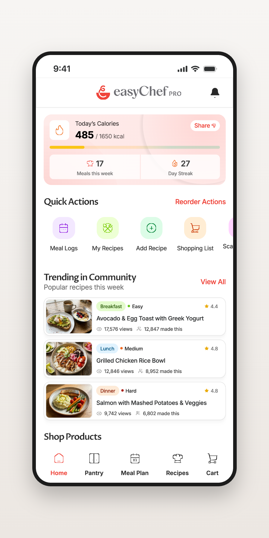easyChef Pro — app home